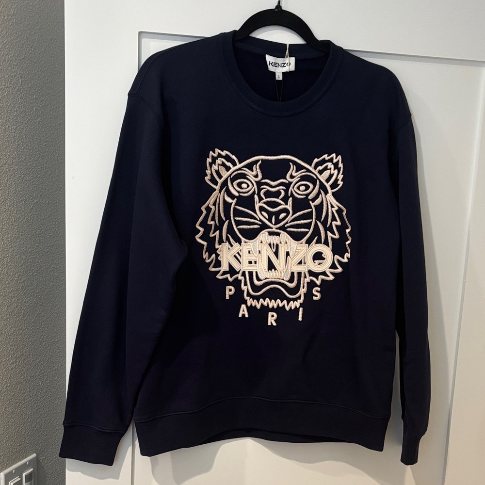 Kenzo Men's Dark Blue Sweater with Tiger embroidery